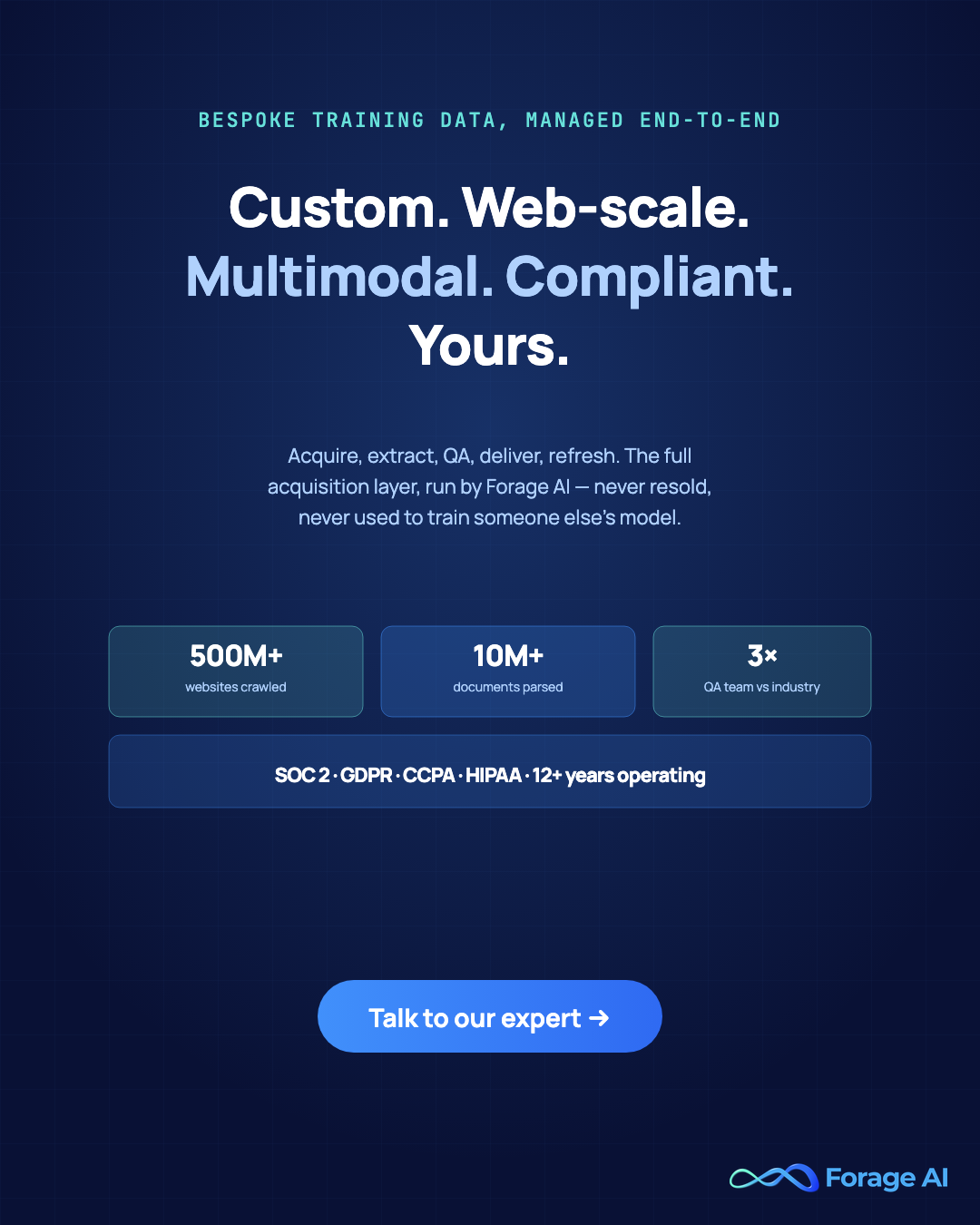 Forage AI promotional banner: bespoke training data, managed end-to-end, with full compliance stack.