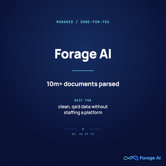 Forage AI provider card: managed, done-for-you healthcare document processing, 10 million-plus documents parsed.